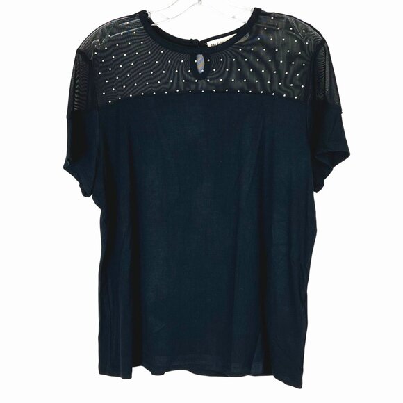 Rebecca Minkoff Womens Large Black Mesh & Studded Rayon Blend Top New w/o Tags - Picture 1 of 14
